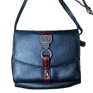 Y2K Vintage Brighton Nepal Organizer Black Leather Crossbody Wallet Bag